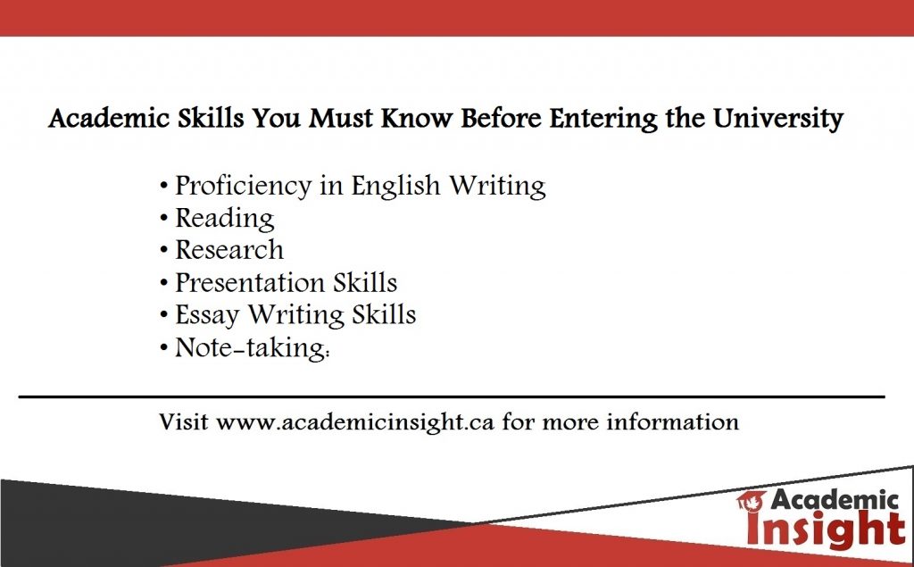 Academic Skills required before entering the university